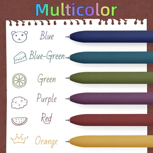 UIXJODO Colorful Pens – 6 Pcs Fine Point 0.5mm Multicolor Gel Pens, Gold Vintage
