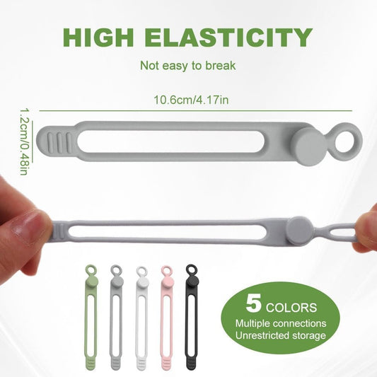 Silicone Cable Ties Reusable – 12 Pack Cable Management Straps, Elastic Cord Organizer for Wires, Chargers & USB Cables