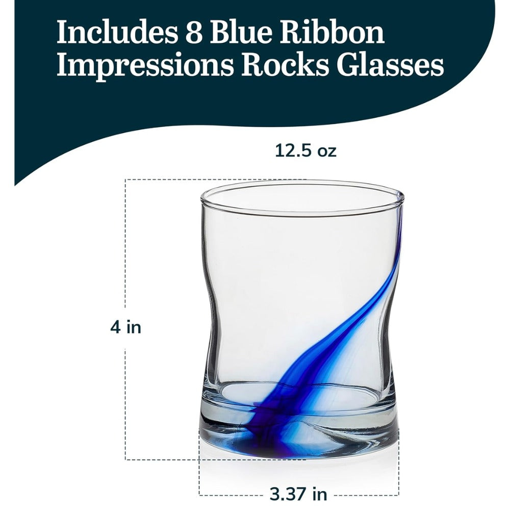 Libbey Blue Ribbon Impressions Rocks Glasses – 12.5-Ounce, Set of 8