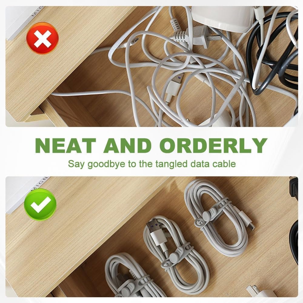 Silicone Cable Ties Reusable – 12 Pack Cable Management Straps, Elastic Cord Organizer for Wires, Chargers & USB Cables