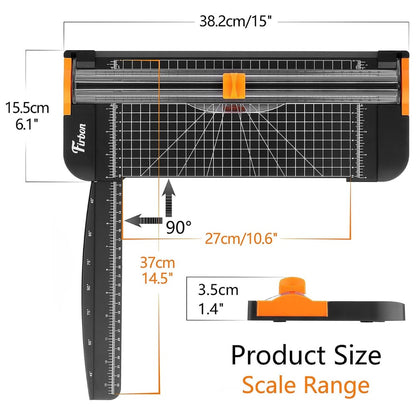 Firbon A4 Paper Cutter – 12 Inch Paper Trimmer with Extended Ruler, 45°–90° Angle Guide, Black