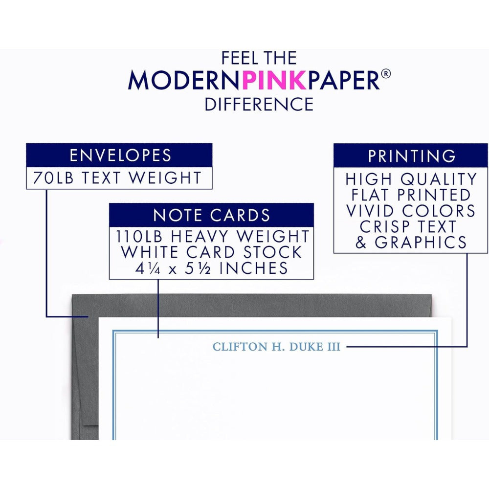 Modern Pink Paper Personalized Men's Stationery Set – Custom Note Cards & Thank You Notes