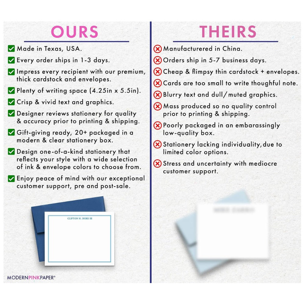 Modern Pink Paper Personalized Men's Stationery Set – Custom Note Cards & Thank You Notes