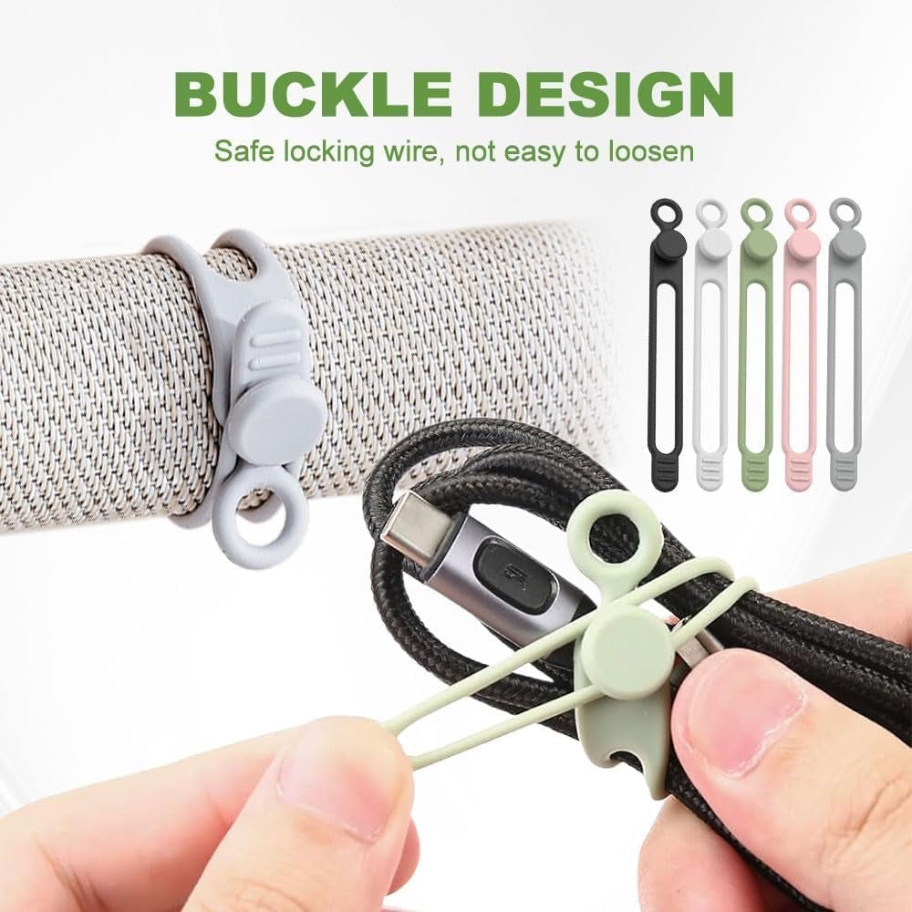 Silicone Cable Ties Reusable – 12 Pack Cable Management Straps, Elastic Cord Organizer for Wires, Chargers & USB Cables