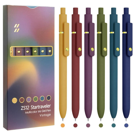 UIXJODO Colorful Pens – 6 Pcs Fine Point 0.5mm Multicolor Gel Pens, Gold Vintage