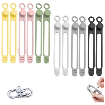 Silicone Cable Ties Reusable – 12 Pack Cable Management Straps, Elastic Cord Organizer for Wires, Chargers & USB Cables