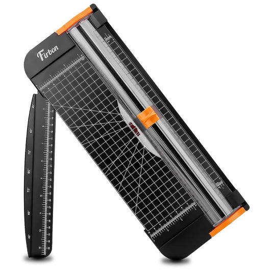 Firbon A4 Paper Cutter – 12 Inch Paper Trimmer with Extended Ruler, 45°–90° Angle Guide, Black